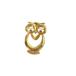 Vintage Gold Tone Owl Brooch Modernist Abstract Mid Century Pin Jewelry